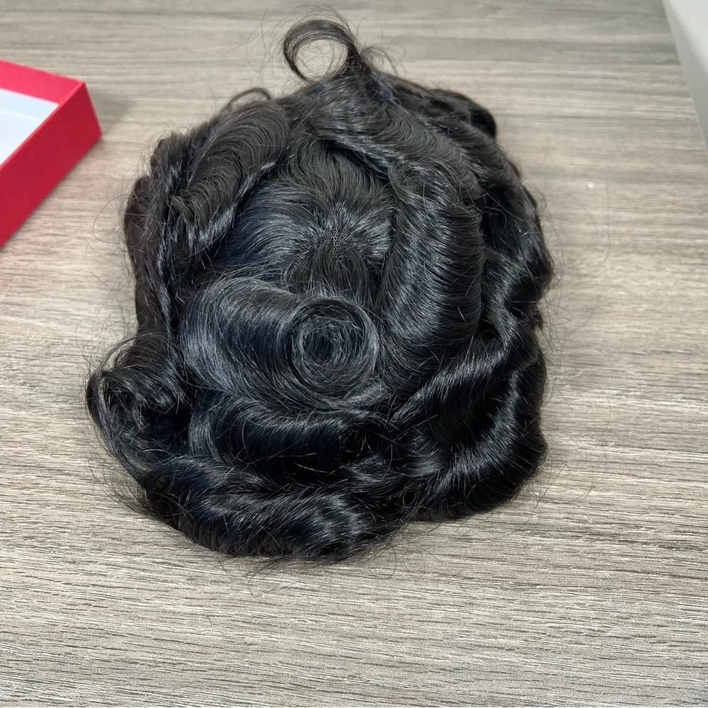Off Black Human Hair 8x10 Natural Wave French Lace Toupee Hair Unit